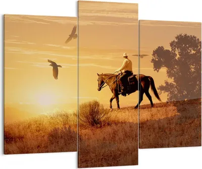 Produktbild von Bild auf Leinwand - Leinwandbild - Pferd Cowboy Bauernhof Reiten - 130x100cm - Wand Bild - Wanddeko - Leinwanddruck - Bilder - Kunstdruck - Leinwand bilder - Wandkunst - CB130x100-2955