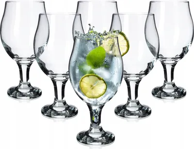 Immagine prodotto di KADAX Bicchieri da Ging, set di 6, bicchieri da tonica con stelo disegnato, bicchiere da cocktail, set di bicchieri, bicchieri da acqua, bicchieri da birra, forma a tulipano, tulipano da birra (570 ml)