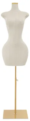 Immagine prodotto di Manichino da sarto da donna - Torso regolabile per abiti - Altezza 150-210 cm - Busto 94 cm, vita 63 cm, fianchi 110 cm - Supporto metallico da pavimento - Ideale per cucito e vetrine - Colore: bianco