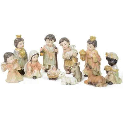 Produktbild von Kinderkrippenfiguren Set 11-tlg. 3,0 - 7,5 cm Naturfarben Weihnachtskrippe | 78459