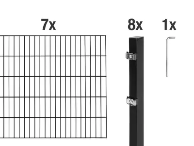 Produktbild von Alberts 627904 Doppelstabmattenzaun als 16 tlg. Zaun-Komplettset, matt schwarz, Höhe 100 cm, Länge 14 m