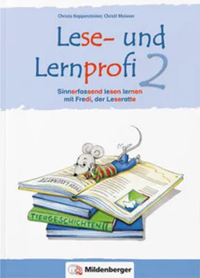 A book cover with a cartoon mouse on a stack of books.
