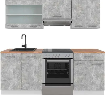 Produktbild von Küchenzeile Vicco R-Line Beton/Weiß 200 cm , AP Eiche, Model 42299