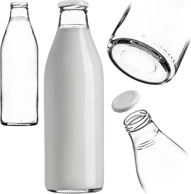 Produktbild von KADAX Milchflaschen 1L mit Deckel, Saftflaschen aus Glas, Glasflaschen 1 Liter mit Schraubverschluss, leere Flaschen zum Befüllen mit Milch, Weithalsflasche