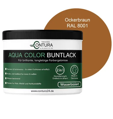 Produktbild von Contura 250ml. Buntlack Lackfarbe Lack Außen Innen Holz Metall Farbe Holzlack Möbellack - RAL 8001 Ockerbraun