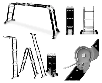 Produktbild von Gelenkleiter 4x3 Sprossen - Aluminium und Stahl - Klappleiter - Maximale Belastung bis 125 kg - Mehrzweckleiter - 0,32 x 0,98 x 0,25 m