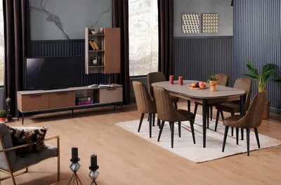 Obrázek produktu pro Jídelní set Jídelní stůl Jídelní set Židle Vitrína RTV set Stůl Jídelní set Jídelní set