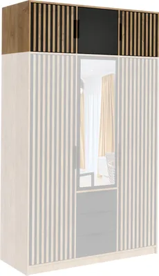 Produktbild von Albello Schrankaufsatz Baro Schrankoberteil Schranktopper Schrankaufsatz für das Schlafzimmer Kinderzimmer Schwarz, Lamellen 149x57,5x45 cm