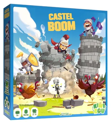Produktbild von KIWIZOU, Castel Boom Kinderspiel, spannendes Geschicklichkeitsspiel mit strategischem Turmbau, Familienspiel für 2 bis 4 Spieler 5 Jahren
