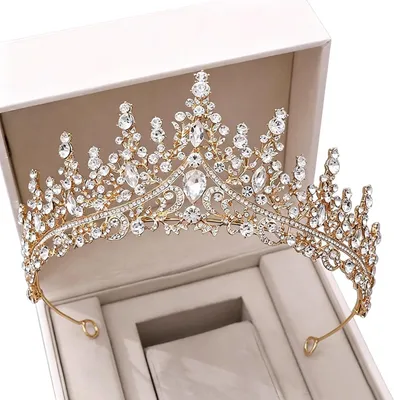 Produktbild von Handgefertigte Vintage-Luxus-Tiara mit Kristallen für Bräute, Diadem und Haarschmuck als Stirnband für Hochzeiten und Partys (Metallfarbe: Gold)
