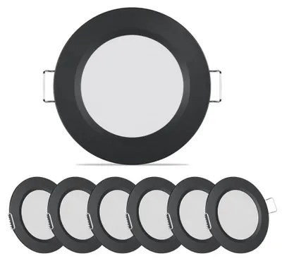 LED-Inbauleuchte 6er-Set, 12V, 3000K, warmweiß, schwarz, 68mm