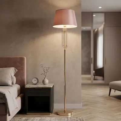 Obrázok produktu pre Stojacia lampa zo zlatého kovu s ružovým tienidlom ø 40x168,5 cm