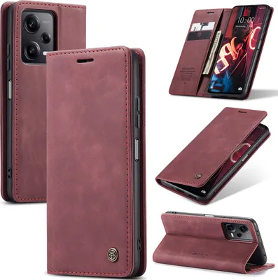 Produktbild von Xiaomi Poco X5 Pro Hülle, Retro Kunstledertasche mit Standfunktion Schutzhülle für Xiaomi Poco X5 Pro Rot