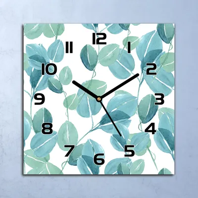 Produktbild von Wanduhr Echt-Glas-Küchenuhr Aquarell Eukalyptus Quarz 30x30 Deko Bilder