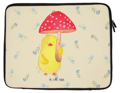 Produktbild von Mr. & Mrs. Panda Laptop Tasche Küken Fliegenpilz 33 x 42 cm - Blumig - Geschenk, Glückspilz, Ostergrüße, Laptophülle, Ostern, Sleeve, Hülle, Laptoptasche, Frohe