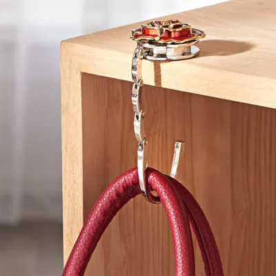 Produktbild von 2in1 Metall Handtaschenhalter Tisch Taschen Halter Taschenhaken Rose Motiv