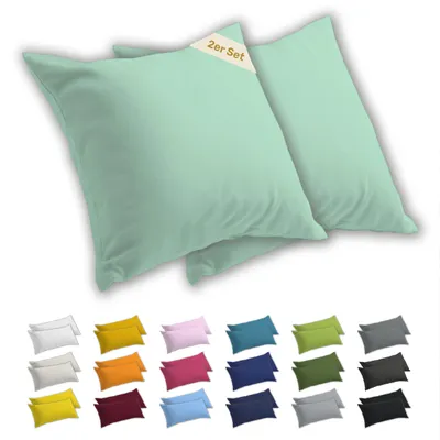 Produktbild von Lavea® 2er Set Kissenbezug 80x80 cm, 100% Baumwolle Jersey, YKK-Reißverschluss, Eukalyptus