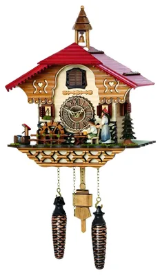 Kuckucksuhr Chalet mit Mühlenrad, 30x26x16 cm, Holz, Schwarz/Weiß