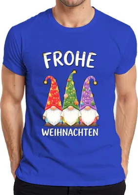 Produktbild von Frohe Weihnachten Wichtel Gnom Weihnachtsmütze Lichterketten Herren T-Shirt, Blau, 3XL