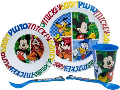 Image de Disney Mickey Mouse Set d'assiettes micro-ondables 5 pièces de vaisselle pour enfants avec fond antidérapant