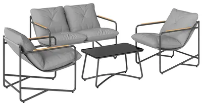 Immagine prodotto di Set 4 Pezzi Salotto da Giardino con Divano 2 Posti e 2 Poltrone con Cuscini in Metallo e Texteline Grigio Chiaro