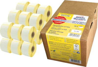 Produktbild von Avery Zweckform AS0722390, Rollen-Etiketten, 36 x 89  mm, 4.680 Etiketten / 18 Rollen, weiß