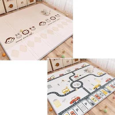 Imagen del producto de Alfombra de juego plegable para bebé, tapete plegable para bebé, alfombra de gateo antideslizante, reversible, impermeable, ideal para interiores, regalo para bebé (150 x 180 x 1,5 cm, tamaño D)