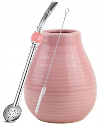 Zdjęcie produktu dla Zestaw do Yerba Mate Tykwa Różowa 350 ml + Bombilla Kryształ 21 cm