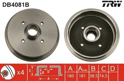 Produktbild von TRW DB4081B - OE 191 501 615 B Bremstrommel mit Radlager für Arosa (6H), Cordoba (6K), Ibiza (6K), Toledo I (1L2), Polo (6N), Jetta II (165, 19E, 1G2), Polo (80, 86C), Polo (6V)