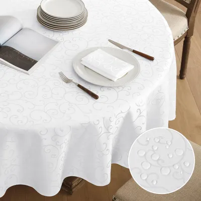 Produktbild von Tischdecke rund 200 cm weiß Jacquard abwaschbar wasserabweisend schmutzabweisend Polyester