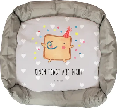 Produktbild von Mr. & Mrs. Panda Katzenkissen Toast Party - Grau Pastell - Geschenk, Katzensofa, Jahrestag, Freundin, für Frauen, Hochzeitstag, Katzenkörbchen, Katzenkorb, Freund