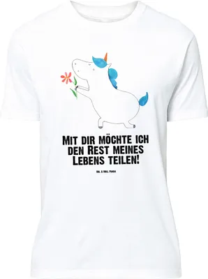 Produktbild von Mr. & Mrs. Panda S T-Shirt Einhorn Blume - Weiß - Geschenk, Shirt, Unicorn, oberteil, Einhörner, mit Spruch, Heiraten, Tshirt, Liebe, Partner