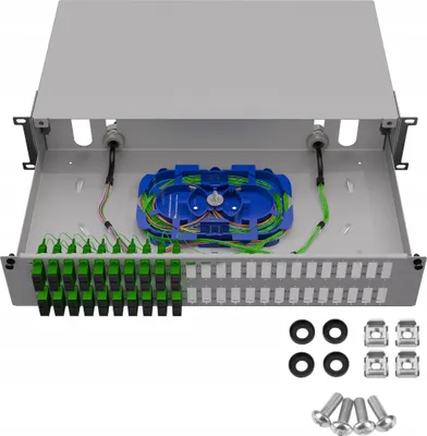Produktbild von Rack Montage Glasfaser Anschlussdose Verteilerkasten 19 Zoll 2HE 48x Duplex