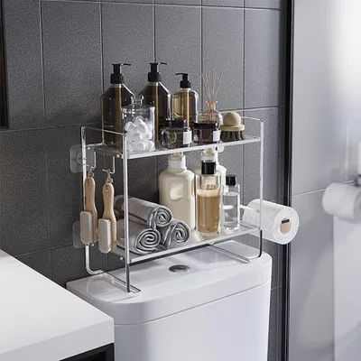 Productafbeelding van Badkamerplank - Toiletplank met 2 planken en haken
