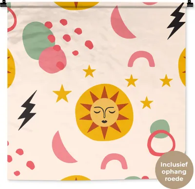 Produktbild von MuchoWow® Wandteppich Wandbehang Sonne - Mond - Muster 90x90 cm Tapisserie Dekoration Wandtuch - Wandaufhänger