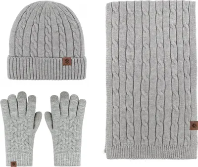 Obrázek produktu pro Zimní pletená čepice Beanie Dlouhá šála Rukavice s dotykovou obrazovkou Sada lebky Klobouk na krk Teplejší rukavice
