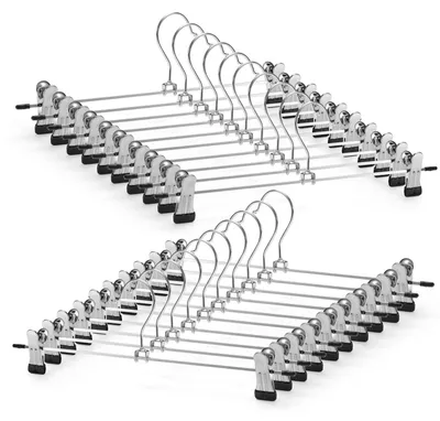Productafbeelding van Broekhangers 10 stuks - Ruimtebesparend - Verstelbare antislip clips - Metalen hangers - Geschikt voor rokken/broeken - 30 cm lengte - Kledinghanger