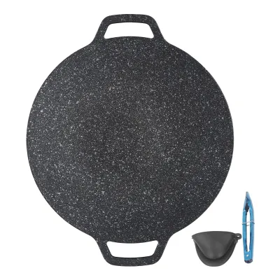 Obrázek produktu pro Korejská grilovací pánev, kulatá, vysoká tepelná vodivost, snadno se čistí, grilovací deska pro vnitřní i venkovní vaření, 38 cm