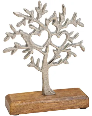 Immagine prodotto di Albero a forma di cuore in metallo con base in legno, decorazione in argento 1 pezzo 15 cm