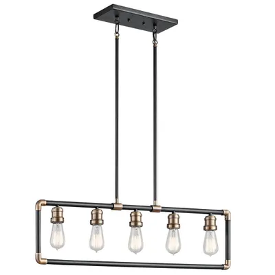 Immagine prodotto di Lampada a sospensione, plafoniera, acciaio, ottone nero, L 90 cm