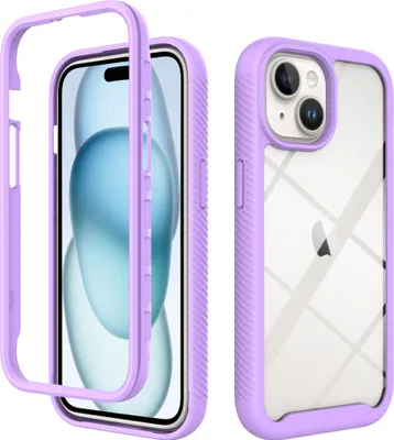 Produktbild von iPhone 15 Hülle, Hybrid Transparente Rückseite TPU Bumper Stoßfest Schutzhülle für iPhone 15 Lila