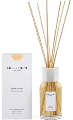 Image de Diffuseur d'ambiance Millefiori Milano, senteur citron vert et vétiver, avec bâtonnets (77DDLR)