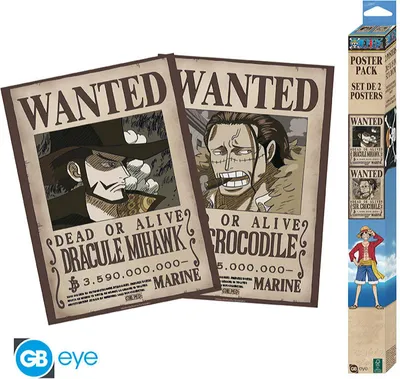 Produktbild von ONE PIECE - Set 2 Posters Chibi 52x38 - Wanted Mihawk & Crocodile