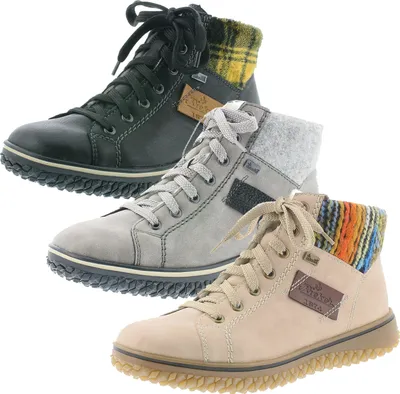 Three pairs of women's lace-up boots are displayed against a white background.