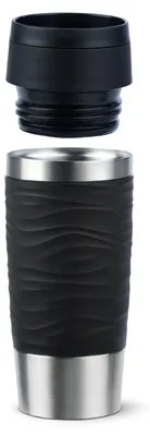Produktbild von EMSA Travel Mug Waves, Schwarz, Edelstahl, Silikon, Edelstahl, Polypropylen (PP), 36 ml, 8,3 cm, 200 mm