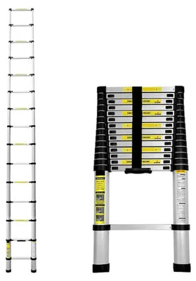 Produktbild von 4,4m Teleskopleiter, Aluminiumleiter Ausziehbare Leiter mit rutschfesten Füßen, Mehrzweckleiter für Dachboden, Stehleiter, Tragbar Leichte Leiter 150 kg Belastbarkeit
