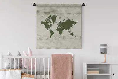 Produktbild von MuchoWow® Wandteppich Wandbehang Weltkarte - Grün - Blume 90x90 cm Tapisserie Dekoration Wandtuch - Wandaufhänger