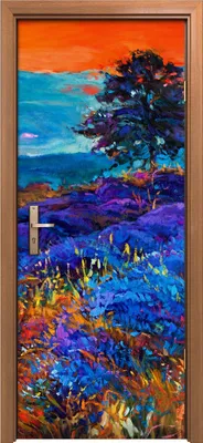 Produktbild von Türposter 80x200 cm Türaufkleber Türtapete Türfolie Klebefolie Kunst Sonnenuntergang Lavendelfelder