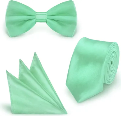 Produktbild von SET Krawatte Fliege Einstecktuch Mint  einfarbig uni aus Polyester