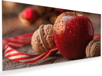 Produktbild von Glasbild 60x30cm in XXL für Wohnzimmer, Schlafzimmer Motiv Apfel und Nüsse